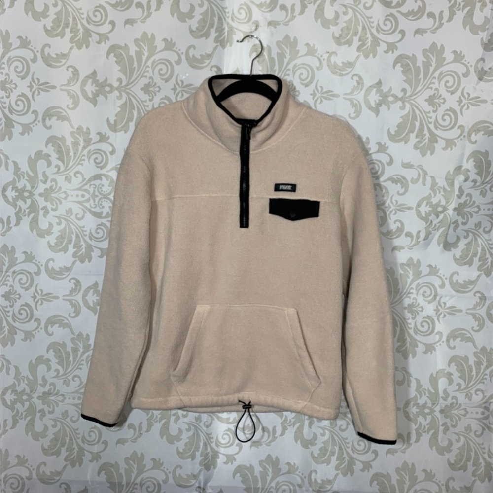 VS PINK Beige Fleece Half Zip up Jacket Small